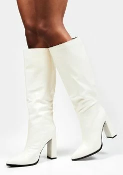 Public Desire Heeled Boots White Posie Knee High Boots