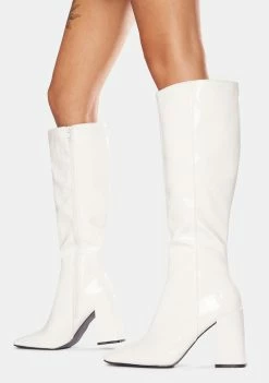 Public Desire White Apology Patent Knee High Boots Boots & Booties