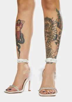 Public Desire White Fifi Feather Wrap Square Toe Stiletto Heels