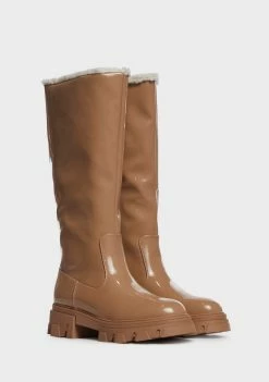 Public Desire Beige Ember Knee High Boots