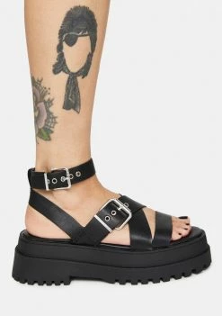 Cheap 😀 Public Desire Platforms Ink Follow Strappy Buckle Platform 🩴 Sandals 🤩 6 Public Desire Platforms Ink Follow Strappy Buckle Platform Sandals