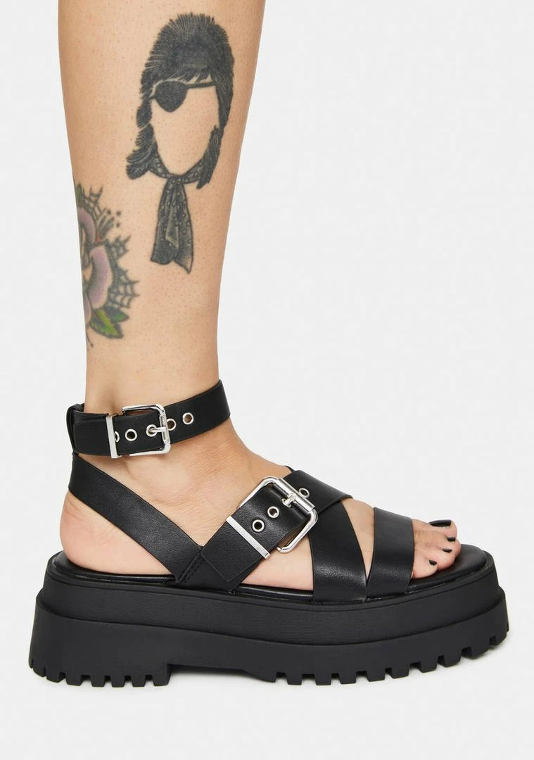 Cheap 😀 Public Desire Platforms Ink Follow Strappy Buckle Platform 🩴 Sandals 🤩 3 Public Desire Platforms Ink Follow Strappy Buckle Platform Sandals