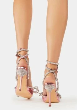 Public Desire Pink Mirror Midnight Wrap Around Diamante Bow Heels