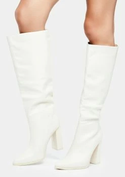 Public Desire Heeled Boots Ecru Far Away Knee High Boots