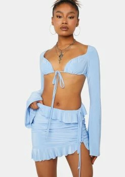 Public Desire Bottoms Crystal Blue Ruffle Ruched Mini Skirt