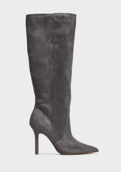Public Desire Grey Best Believe Suede Stiletto Knee High Boots Heeled Boots