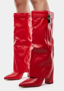 Public Desire Heeled Boots Echo Red Knee High Boots