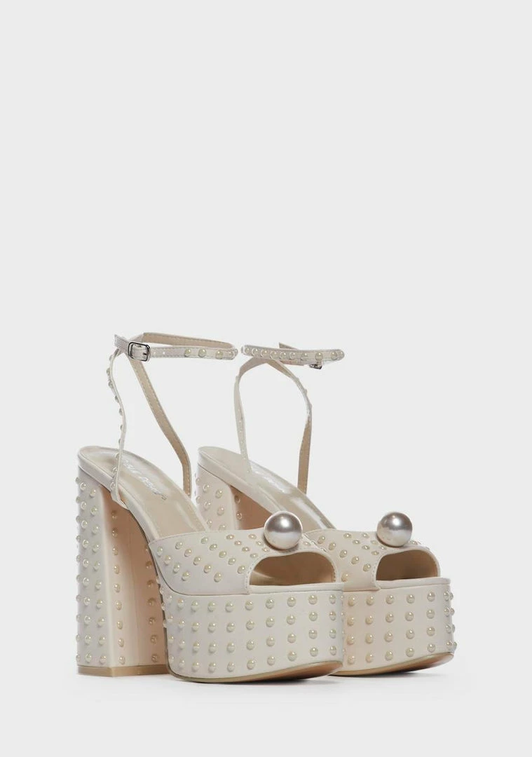 Buy ๐ Public Desire Ecru Mia Satin Pearl Platform ๐ Heels ๐ 3 Public Desire Ecru Mia Satin Pearl Platform Heels