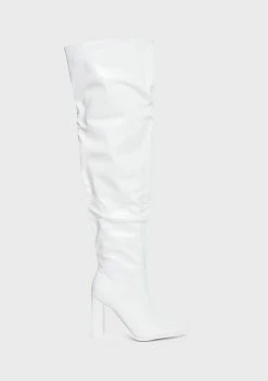 Public Desire White Daphne Thigh High Boots Heeled Boots