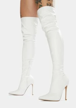 Public Desire White Confidence Patent Stiletto Boots
