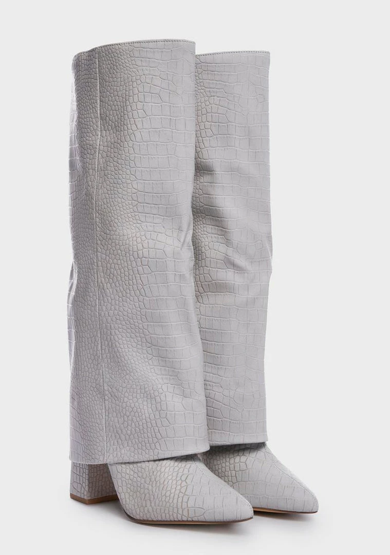 Hot Sale 🥰 Public Desire Grey Zendaya Foldover Croc 🥾 Boots 🥾 Boots & Booties 🔥 2 Public Desire Grey Zendaya Foldover Croc Boots Boots & Booties