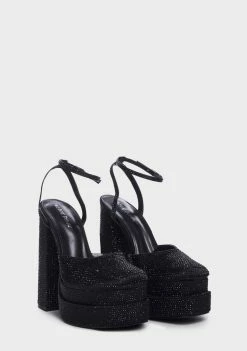 Public Desire Wide Fit Black Sparkly Moonchild Platform Heels Platforms