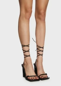 Public Desire Block Heels Cleo Square Toe Strappy Heels