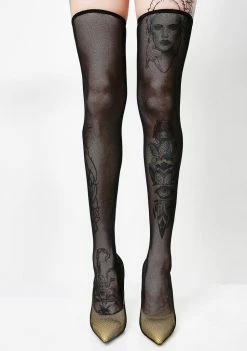 Public Desire Boots & Booties Annabelle Over The Knee Fishnet Court Heels