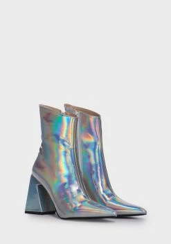 Cheapest 💯 Public Desire Kenzie Holographic Heeled 🥾 Boots ✔️ 7 Public Desire Kenzie Holographic Heeled Boots