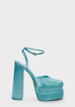 Public Desire Wide Fit Turquoise Satin Moonchild Platform Heels Platforms