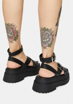 Cheap 😀 Public Desire Platforms Ink Follow Strappy Buckle Platform 🩴 Sandals 🤩 7 Public Desire Platforms Ink Follow Strappy Buckle Platform Sandals