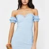 Public Desire Dresses Blue Bardot Frill Sleeve Mini Dress