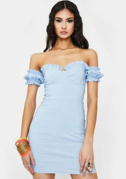 Public Desire Dresses Blue Bardot Frill Sleeve Mini Dress