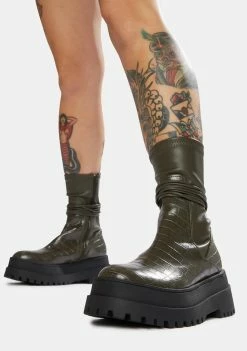 Public Desire Olive Finale Chunky Ankle Wrap Boots