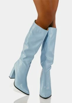 Public Desire Heeled Boots Blue Posie Knee High Boots