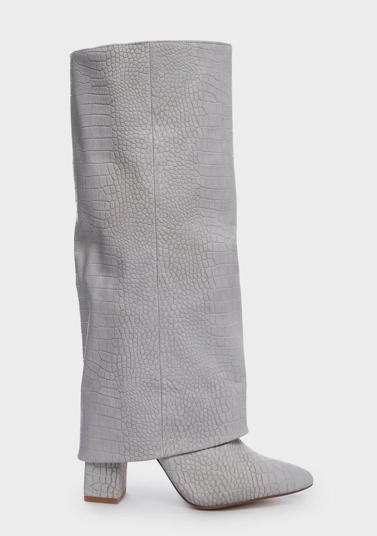 Hot Sale 🥰 Public Desire Grey Zendaya Foldover Croc 🥾 Boots 🥾 Boots & Booties 🔥 1 Public Desire Grey Zendaya Foldover Croc Boots Boots & Booties