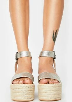 Public Desire Wedges Silver Saffy Espadrille Flatform Sandals