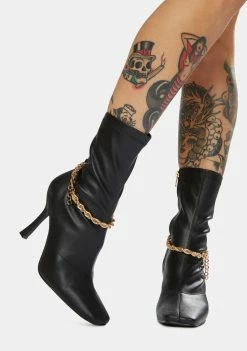 Public Desire Black Sacci Chain Faux Leather Boots