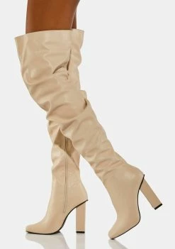 Public Desire Ecru Cassia Thigh High Boots Boots & Booties