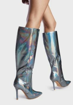 Public Desire Best Believe Holographic Stiletto Knee High Boots