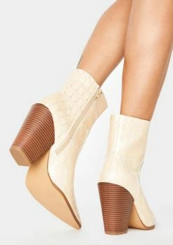 Public Desire Beige Croc Shannon Ankle Boots