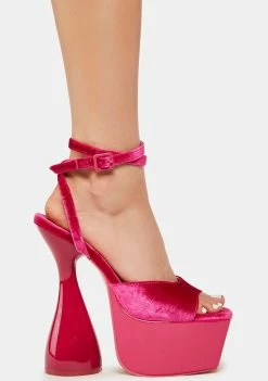 Public Desire Platform Heels Pink Disco Velvet Lace Up Heels