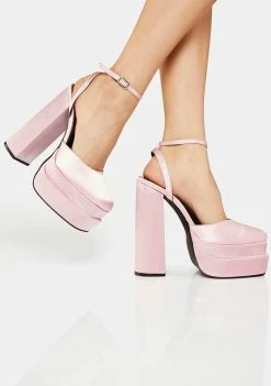 Public Desire Pink Satin Moonchild Platform Heels Platforms