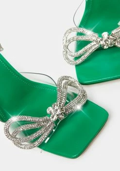 Public Desire Green Glimmer Wrap Around Diamante Bow Heels