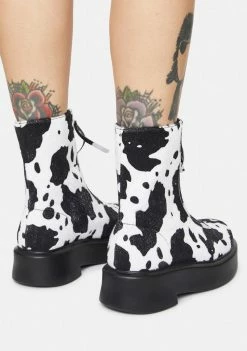 Public Desire Cow Print Leoni Zip Up Ankle Boots Boots & Booties