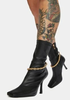 Public Desire Black Sacci Chain Faux Leather Boots