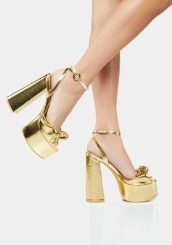 Public Desire Platforms Gold Knot On Platform Heels