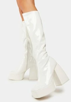 Public Desire Heeled Boots White Heartbeat Platform Knee High Boots