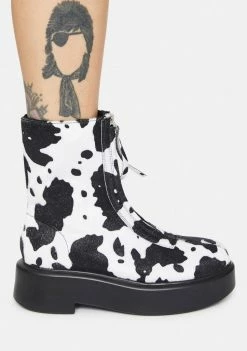 Public Desire Cow Print Leoni Zip Up Ankle Boots Boots & Booties