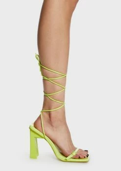 Public Desire Lime Cleo Square Toe Strappy Heels