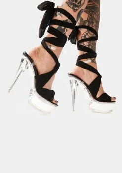 Public Desire Black Secrets Wraparound Clear Acrylic Heels
