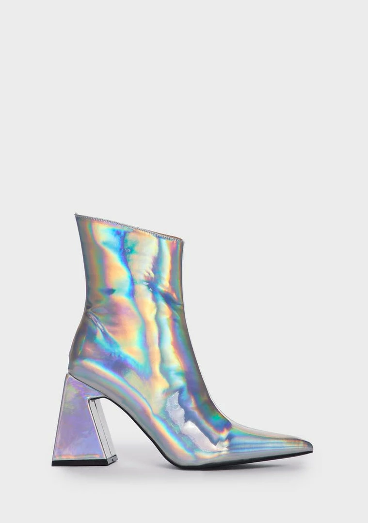 Cheapest 💯 Public Desire Kenzie Holographic Heeled 🥾 Boots ✔️ 1 Public Desire Kenzie Holographic Heeled Boots