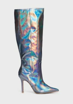 Public Desire Best Believe Holographic Stiletto Knee High Boots