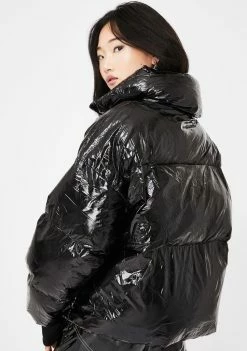 Public Desire Outerwear Black Oversized Vinyl Puffer Coat