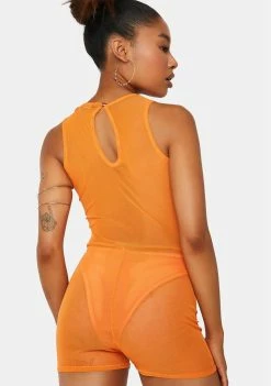 Deals 🤩 Public Desire Orange Cut-Out Mesh Sleeveless Unitard Rave & Festival Playsuits 👍 7 Public Desire Orange Cut-Out Mesh Sleeveless Unitard Rave & Festival Playsuits