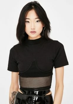Public Desire Structured Crop Top With Fishnet Hem Tops