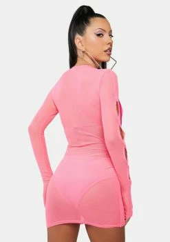 Public Desire Paradise Pink Mesh Cut-Out Mini Dress