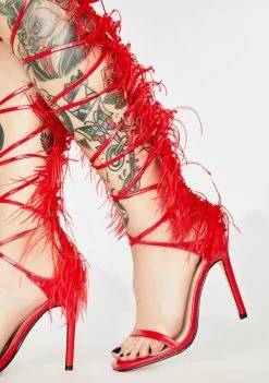 Public Desire Red Frolic Wrap Heels