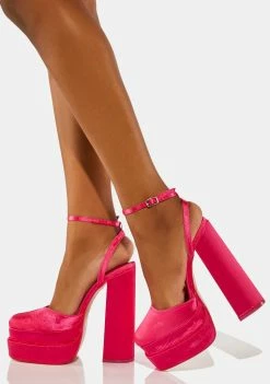 Public Desire Pink Satin Moonchild Platform Heels