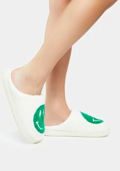Public Desire Green Smile Fuzzy Slippers